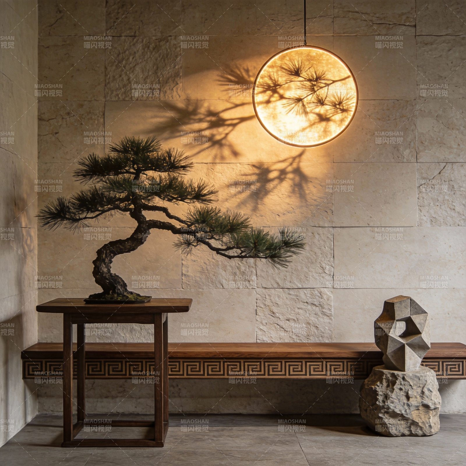 禅意松影灯图片