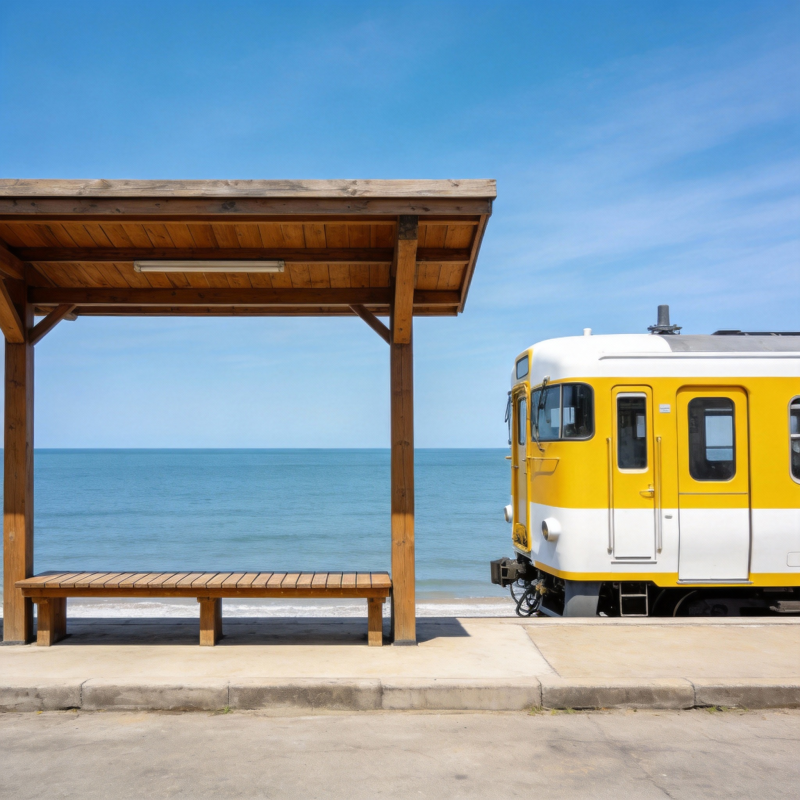 海边小站 黄车停靠图片