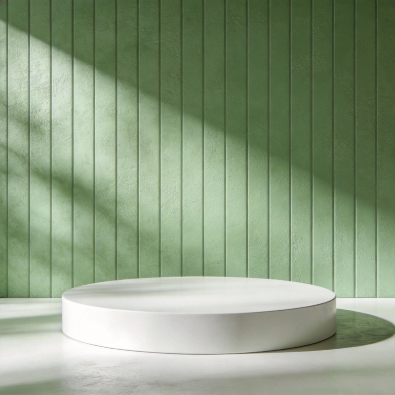 绿墙白台光影交错图片