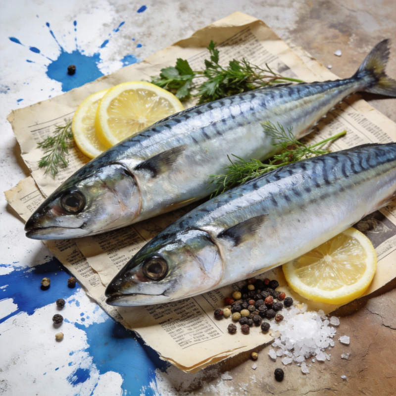 新鲜鲭鱼配柠檬图片