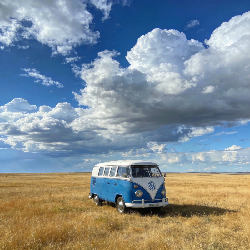 蓝白巴士草原行图片