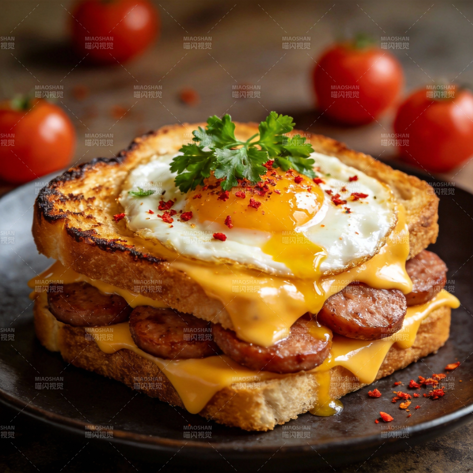 香肠芝士煎蛋三明治图片