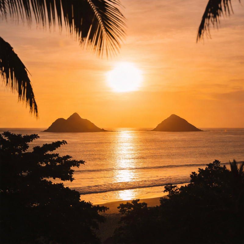 日落海景 双峰映辉图片