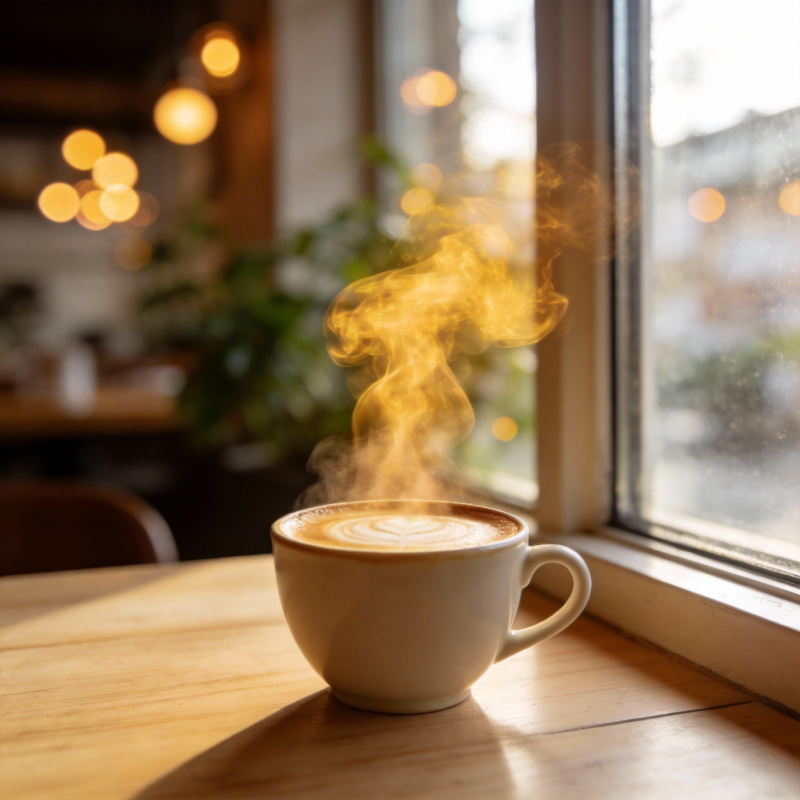 窗边热咖啡图片