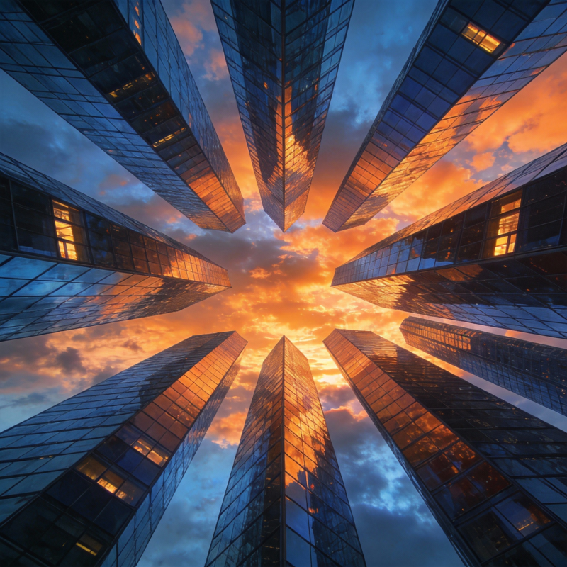 都市之巅 霞光映楼图片