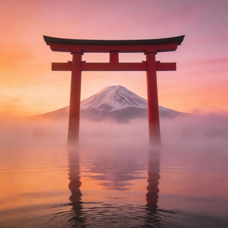 富士山前的鸟居图片