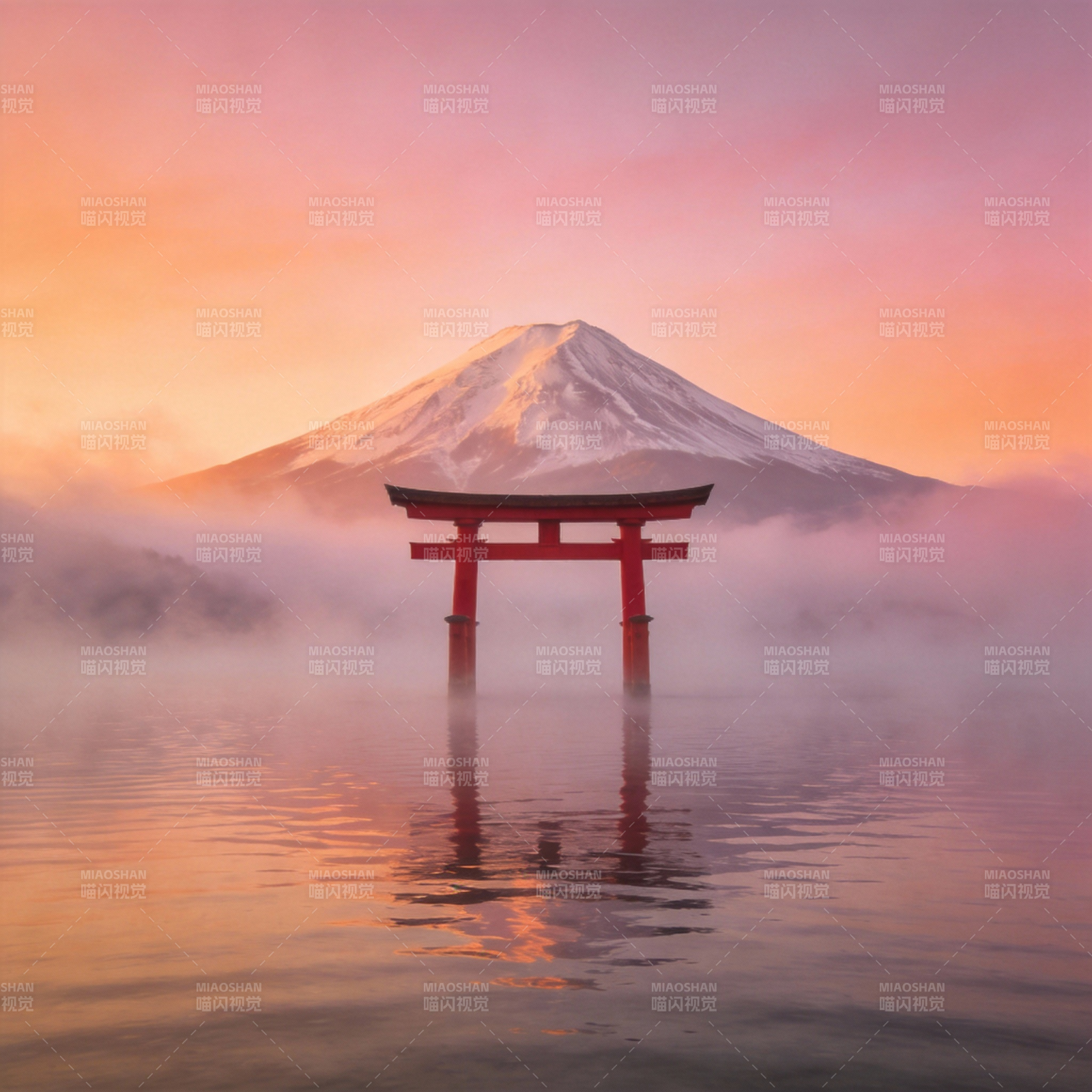 富士山前红鸟居图片