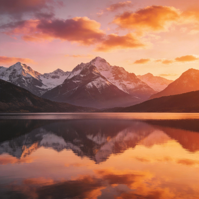 雪山映湖 霞光如画图片
