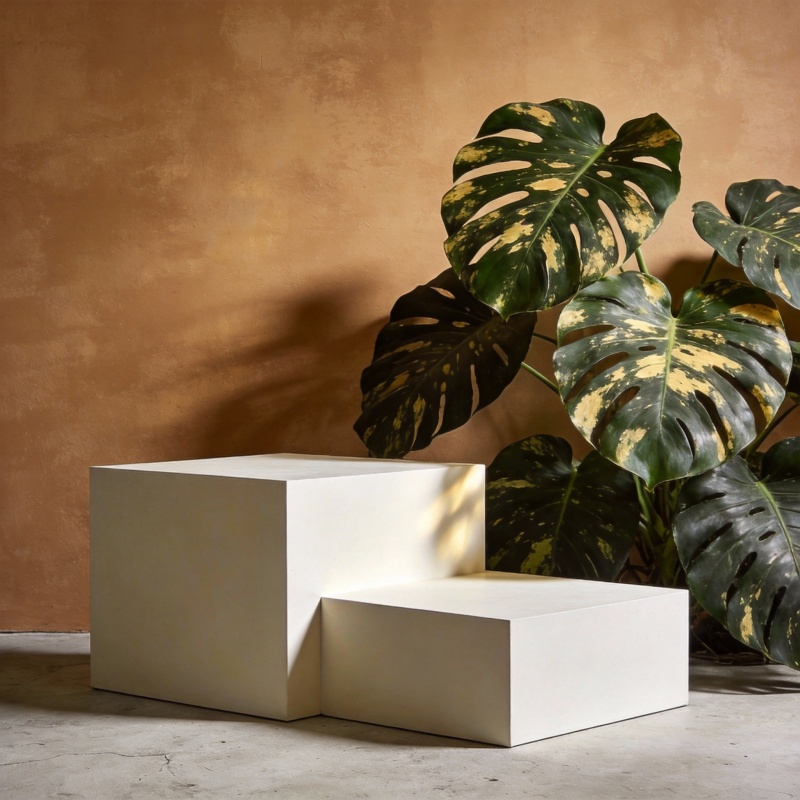 绿植与几何台座图片