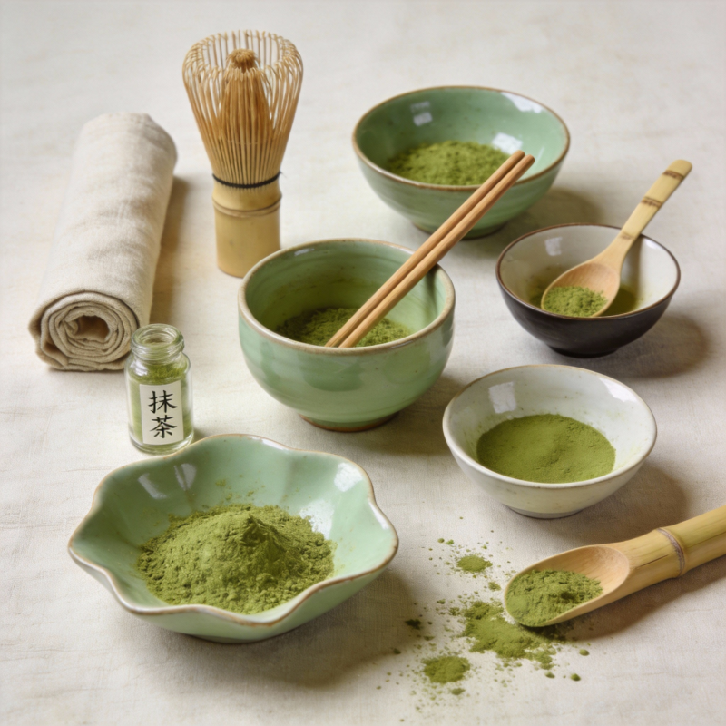 抹茶茶具摆拍图片