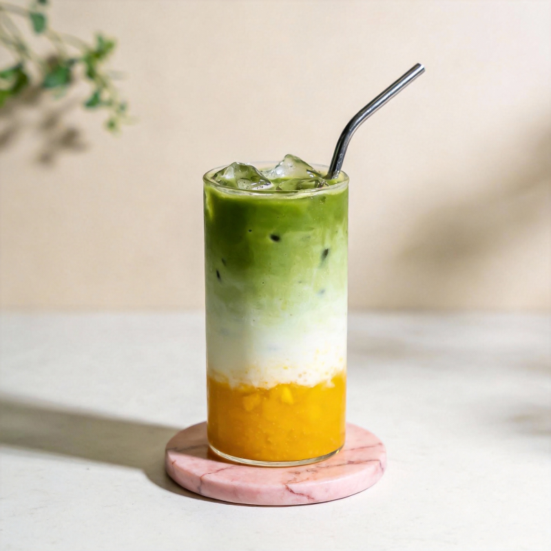 抹茶芒果冰饮图片