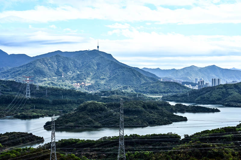 蓝天白云下的深圳求水山公园风光图片