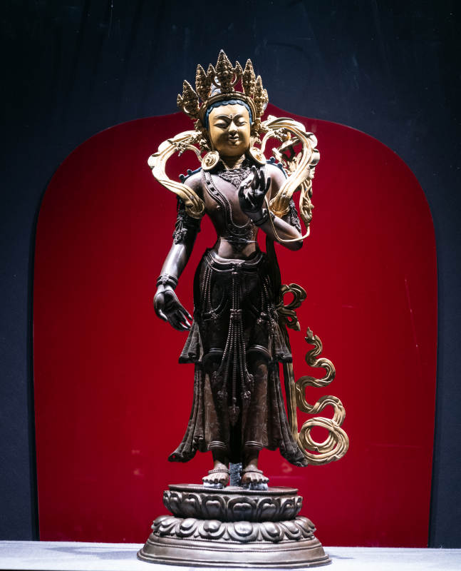 铜错银菩萨像（清代）图片