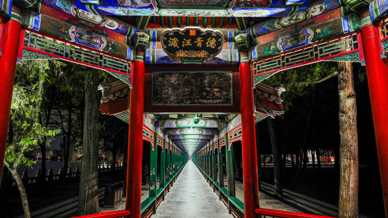 颐和园长廊夜景图片