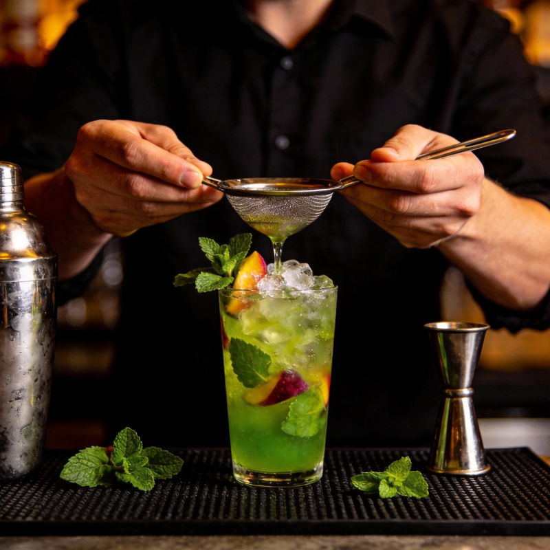 调酒师斟制鸡尾酒图片