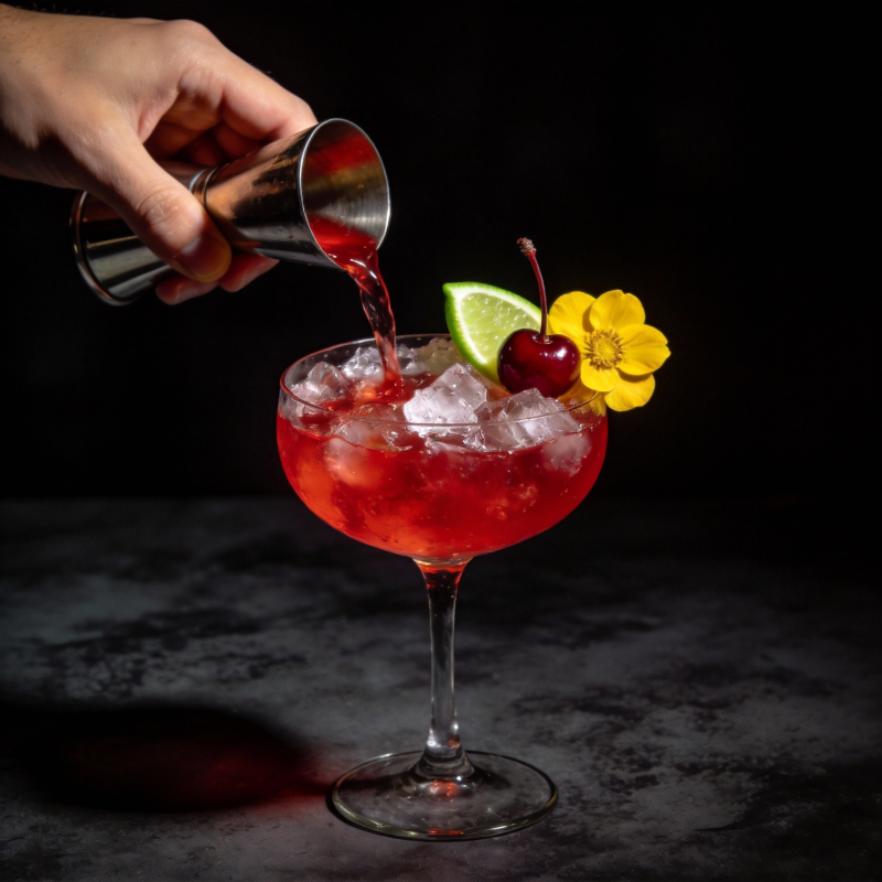 红酒鸡尾酒倒入杯中图片