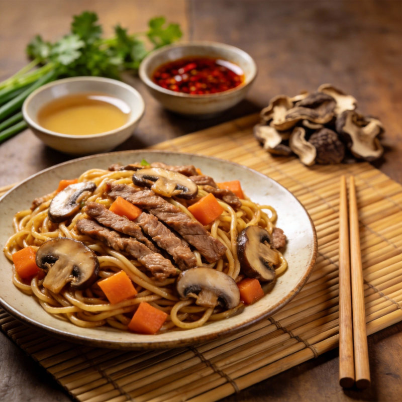 牛肉炒面配菌菇图片