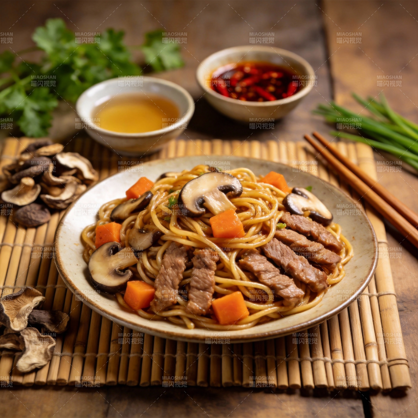 牛肉炒面配蘑菇图片