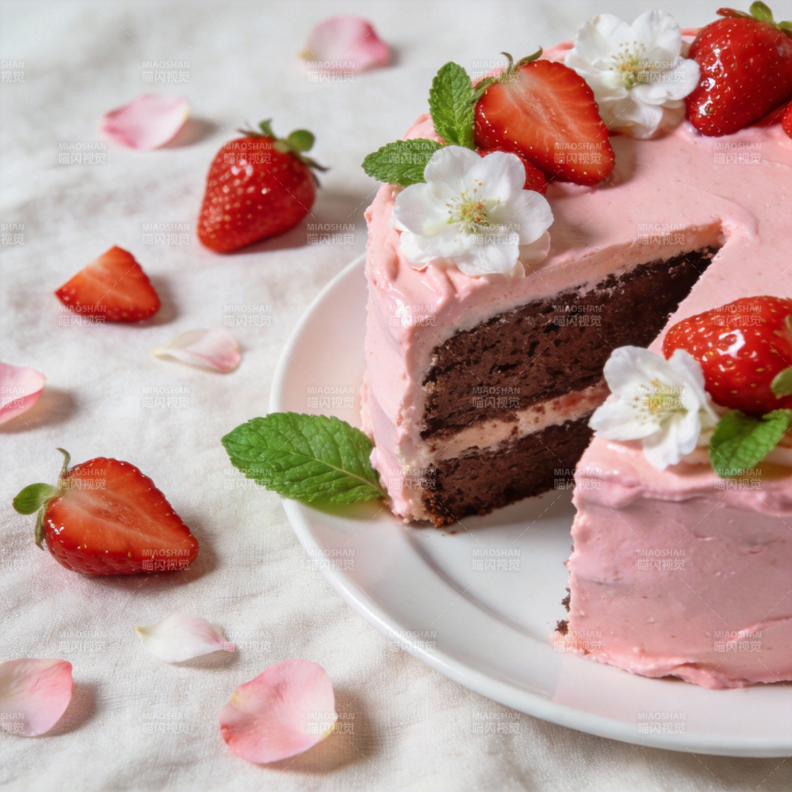 草莓玫瑰蛋糕图片