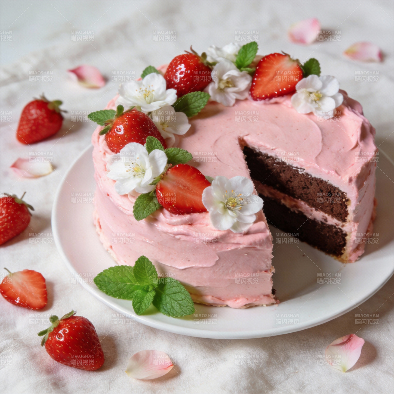 草莓玫瑰蛋糕图片