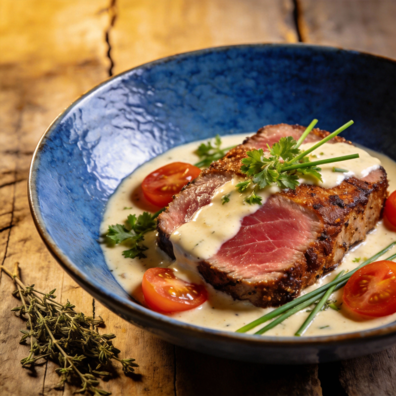 香煎牛排配奶油酱图片