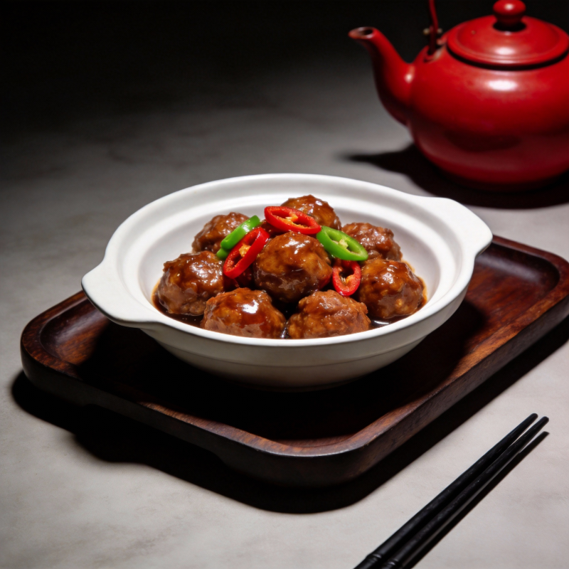 红烧肉丸配辣椒图片