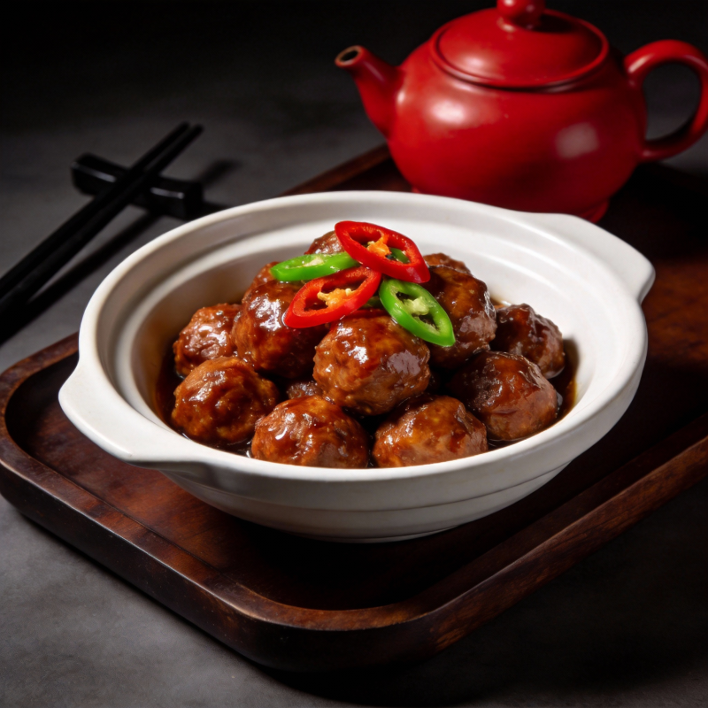 红烧肉丸配辣椒图片