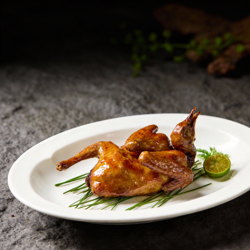 烤乳鸽配青柠图片
