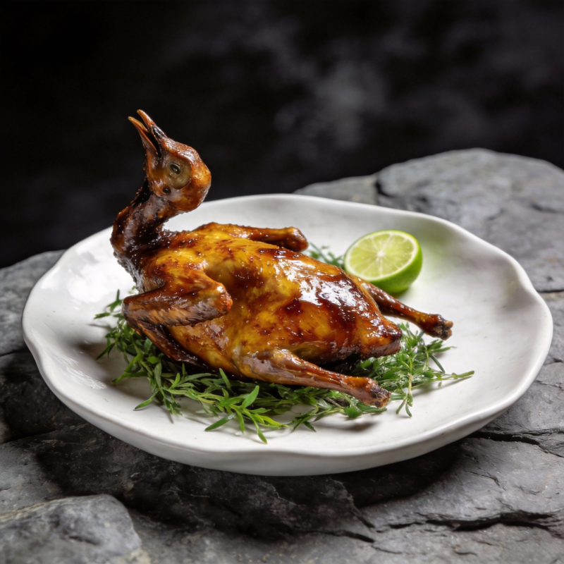 烤乳鸽配青柠图片