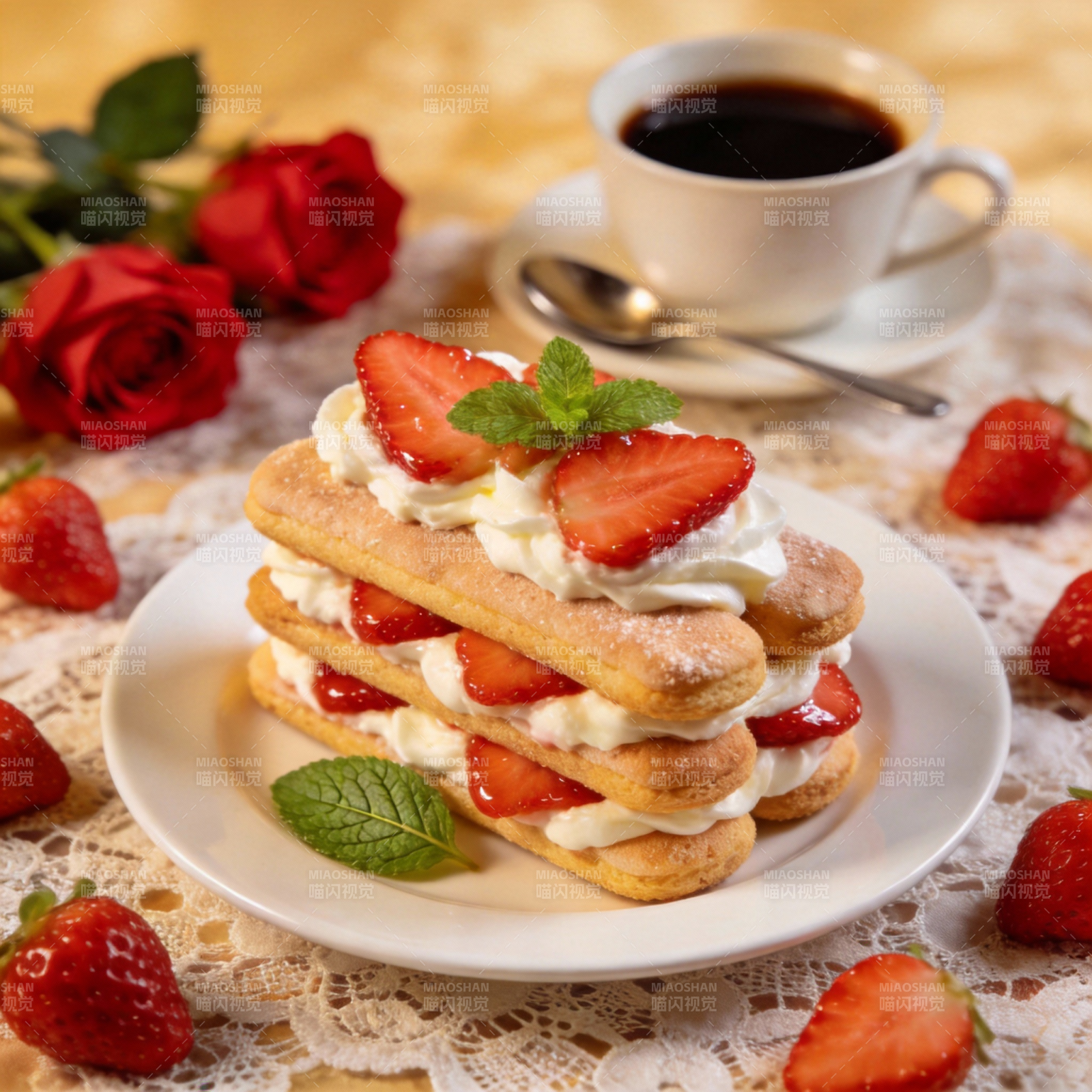 草莓奶油千层蛋糕图片