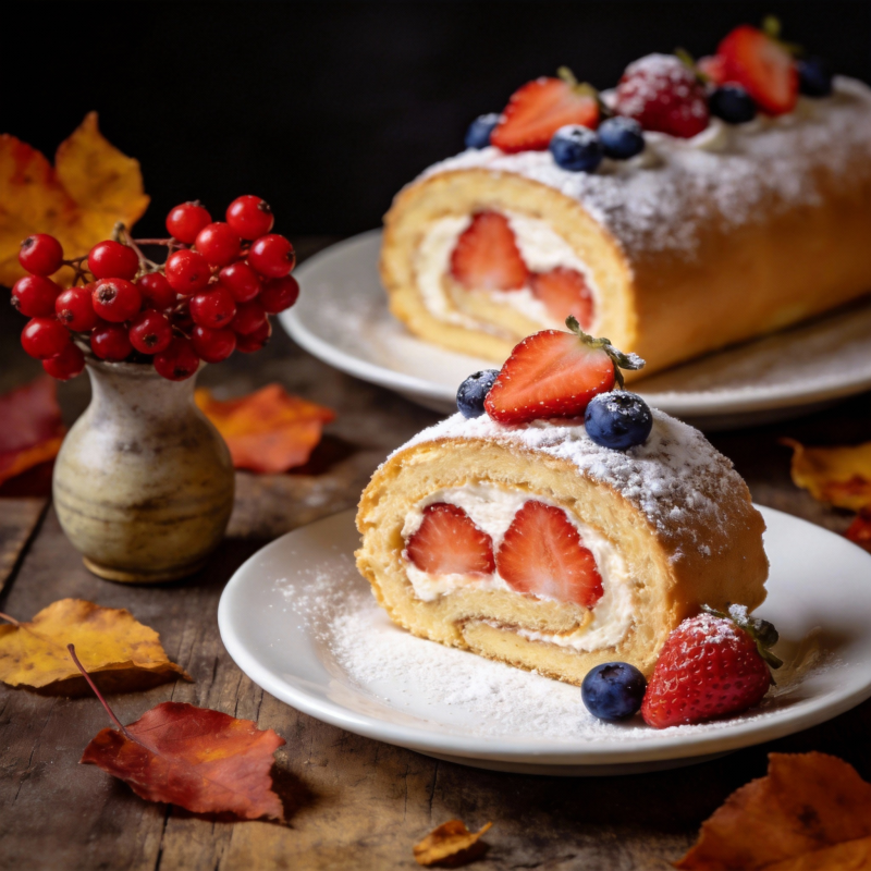 草莓奶油卷蛋糕图片