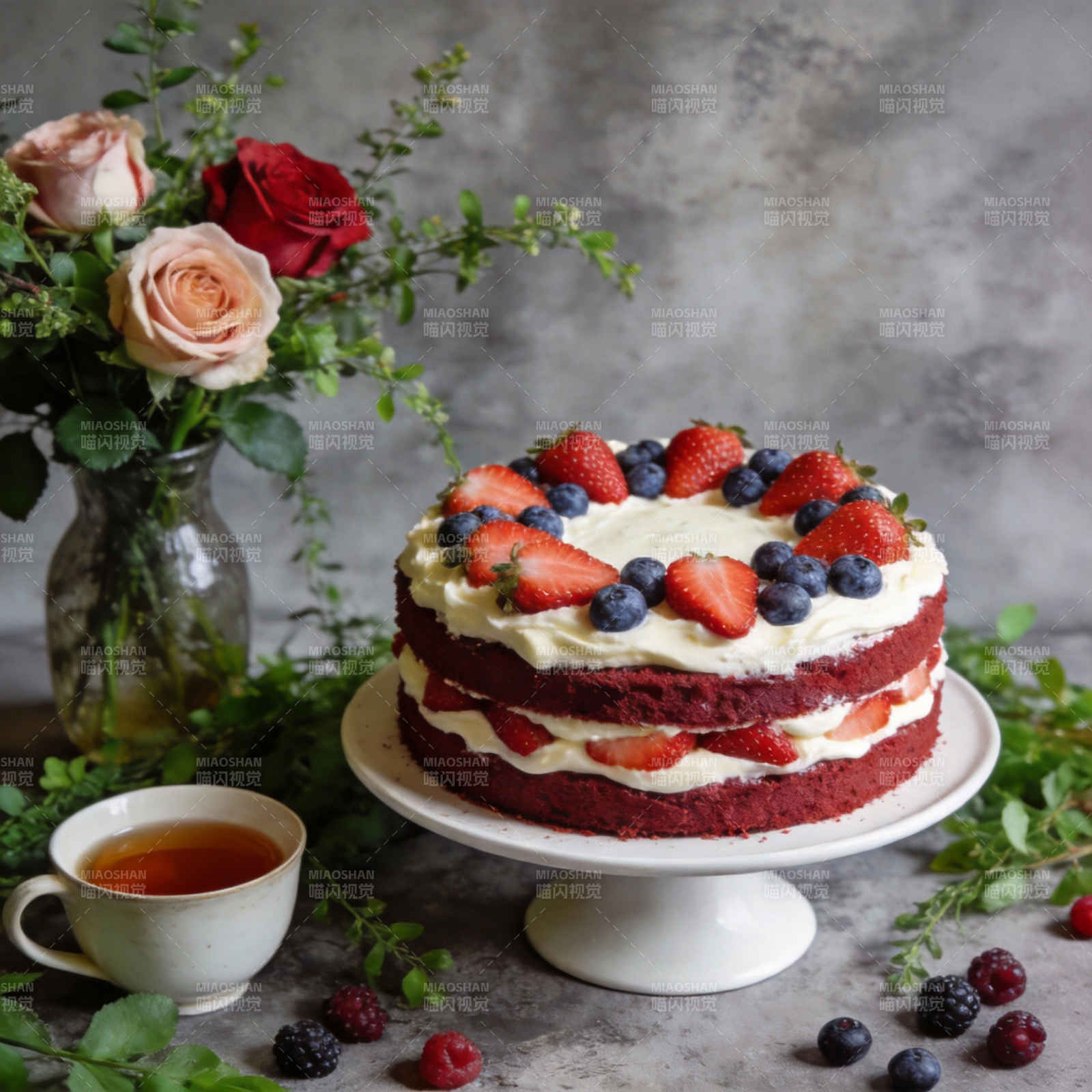 莓果红丝绒蛋糕图片