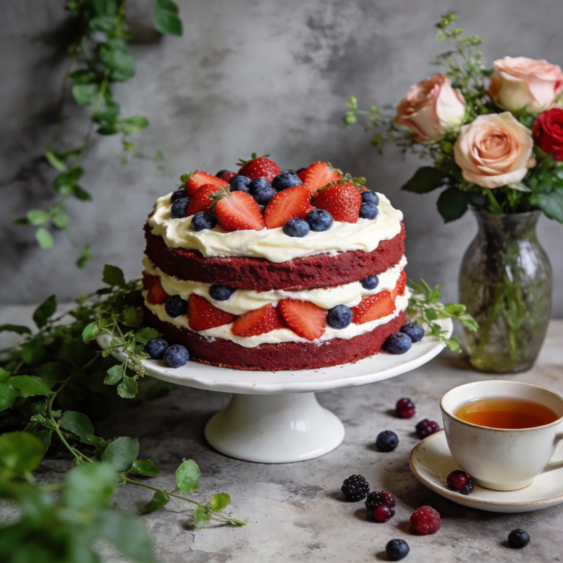 莓果红丝绒蛋糕图片