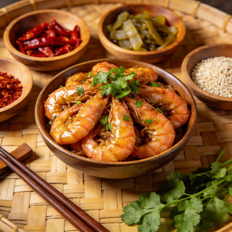 香辣虾仁配小菜图片