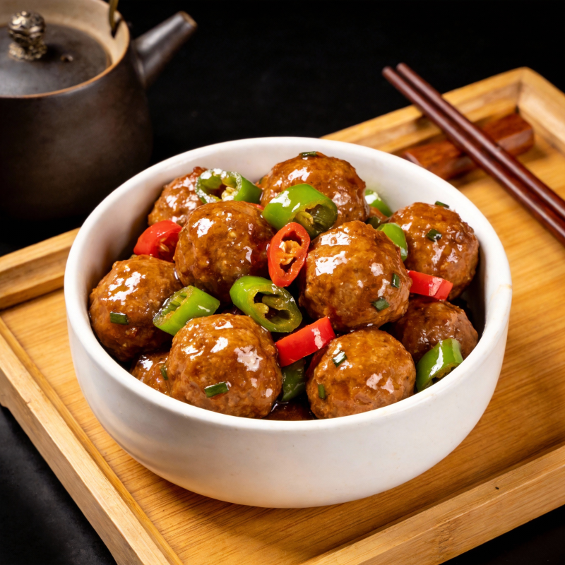 红烧肉丸配青红椒图片