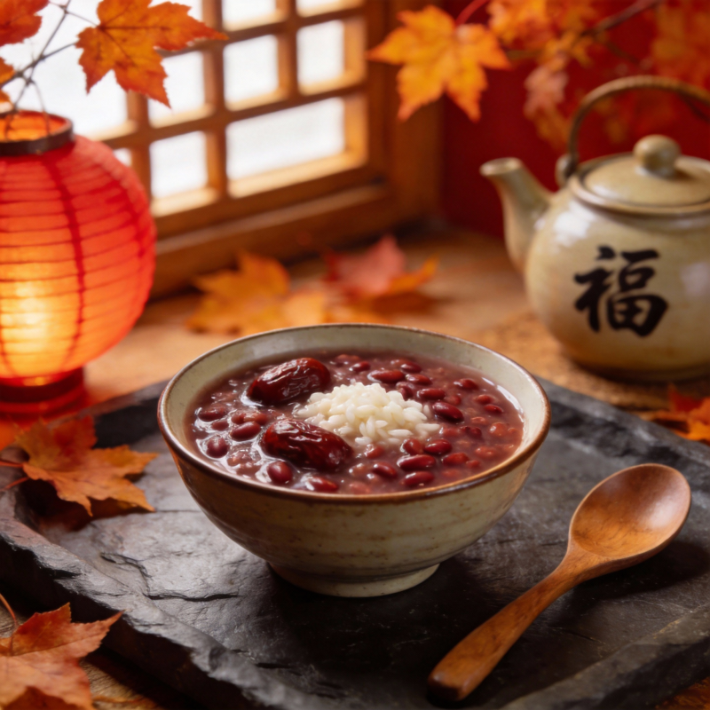 秋日红豆粥图片