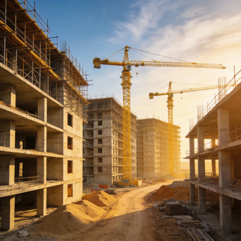 建筑工地日出景象图片