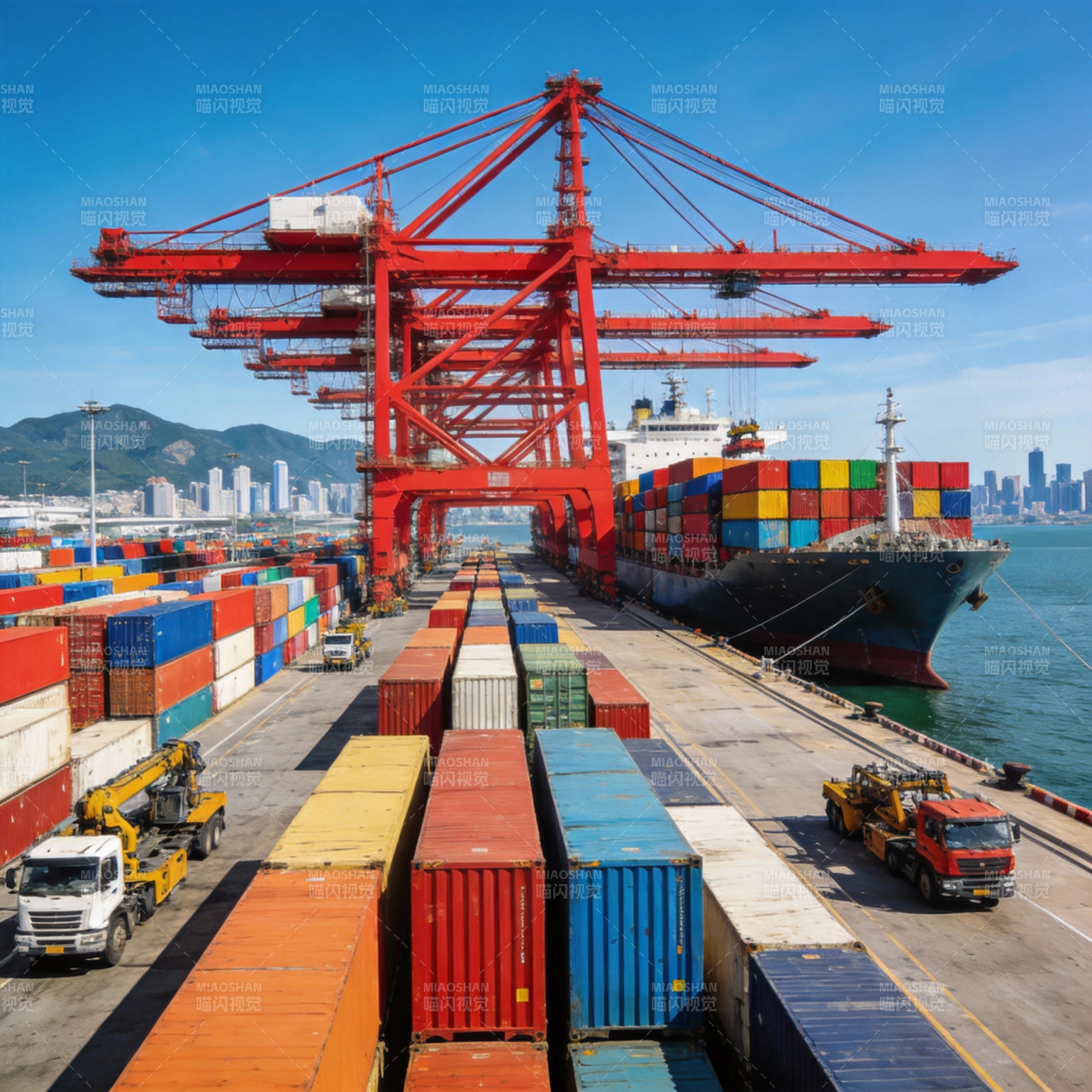 繁忙港口集装箱装卸图片