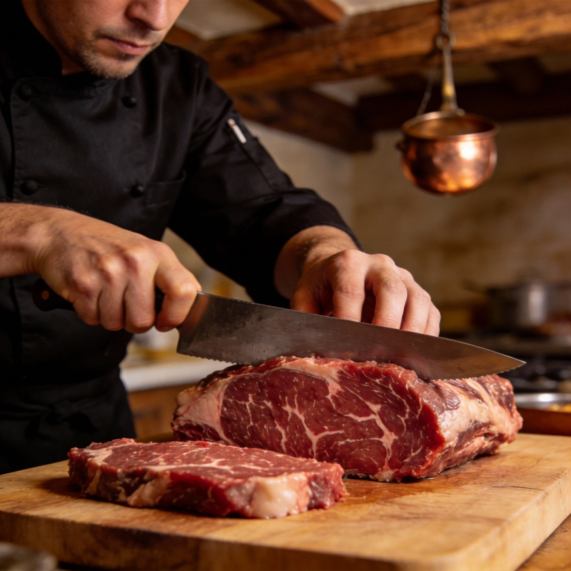 厨师切牛排图片