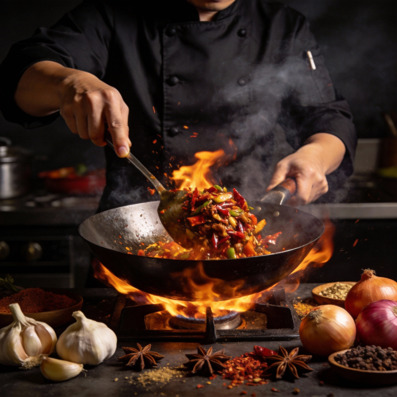 火焰炒菜 香料四溢图片