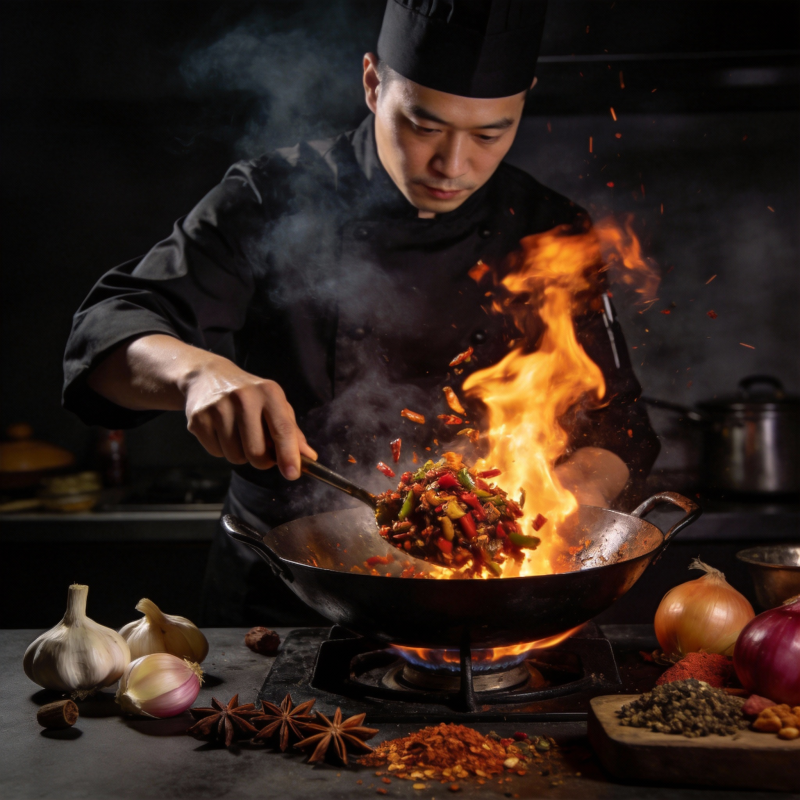 火焰炒菜 香气四溢图片