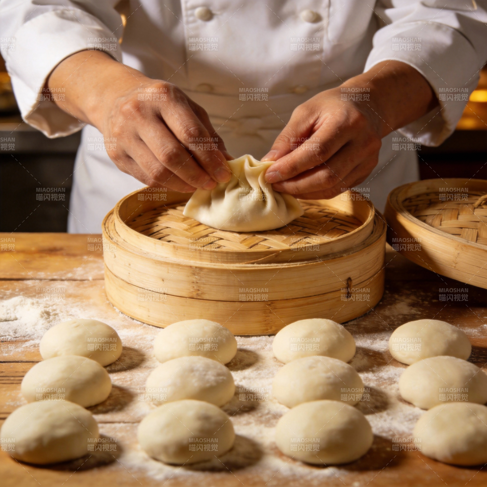 手工包制包子图片