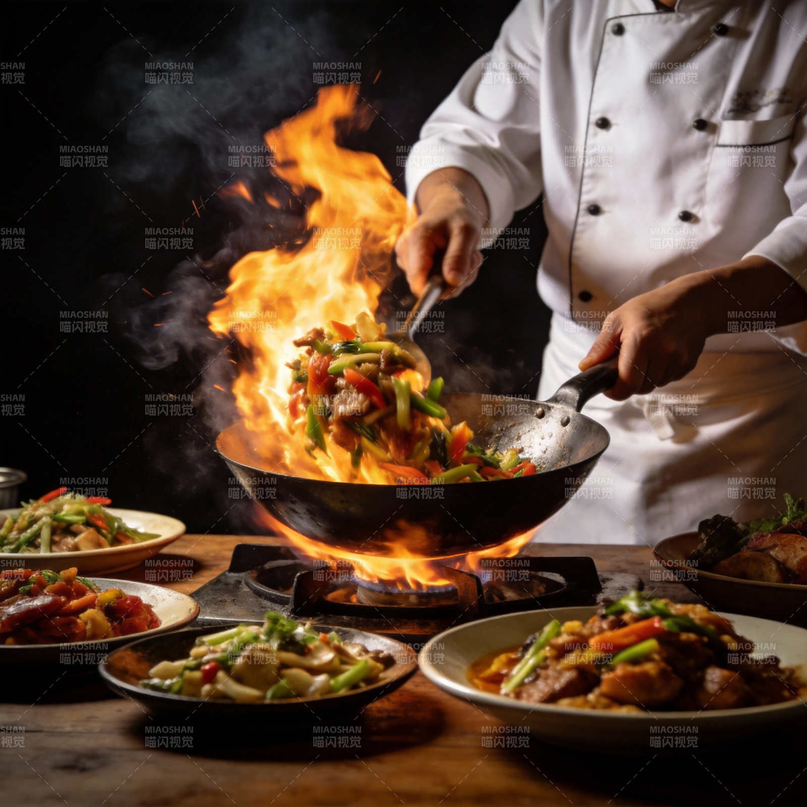 火焰炒菜 美味四溢图片