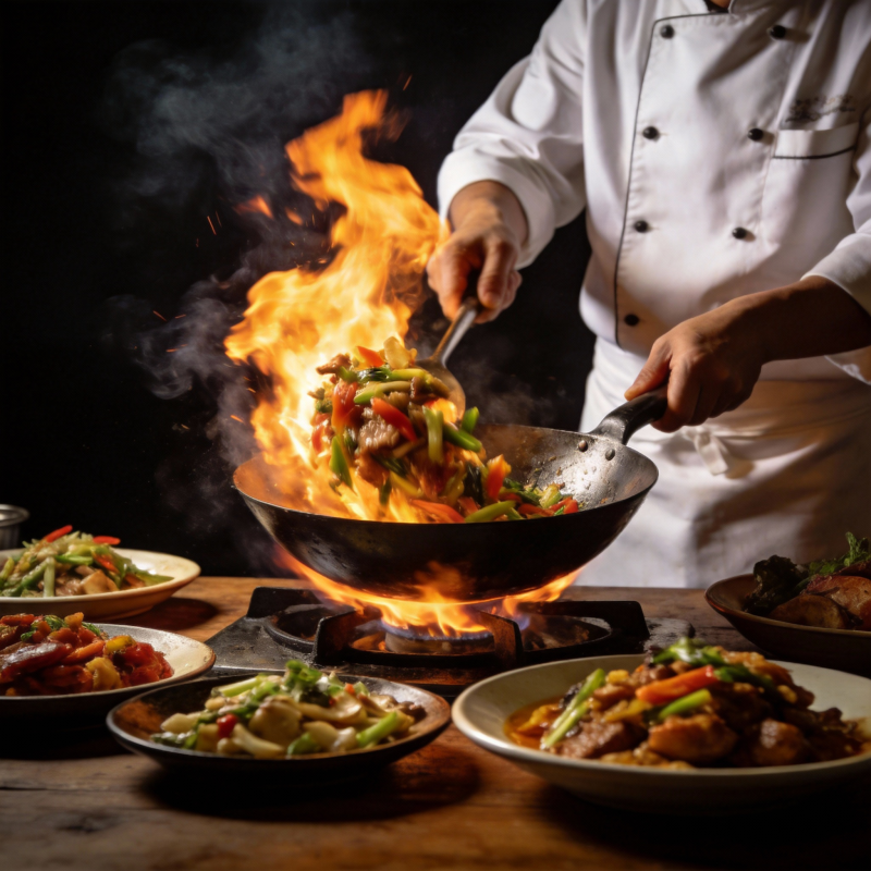火焰炒菜 美味四溢图片