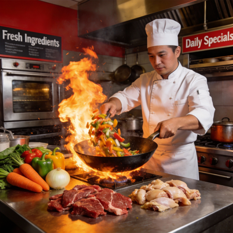 火焰炒菜 美味瞬间图片