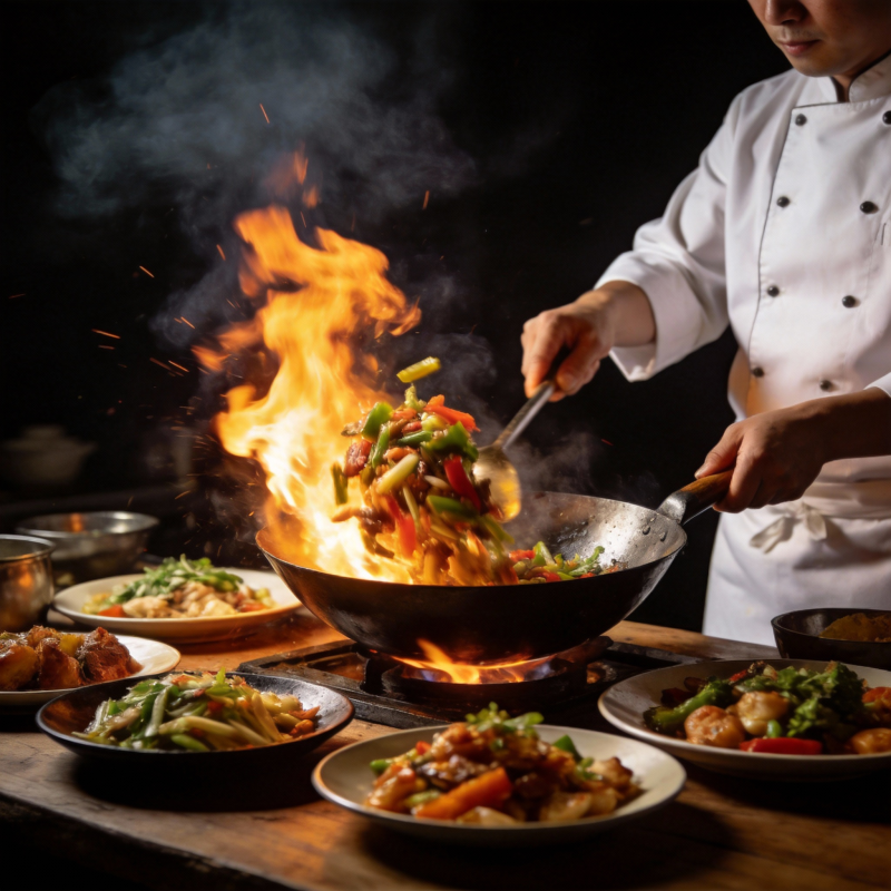 火焰炒菜 美味瞬间图片