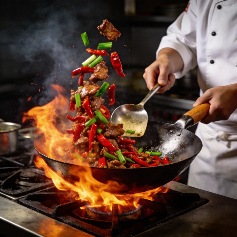 火焰翻炒牛肉辣椒图片