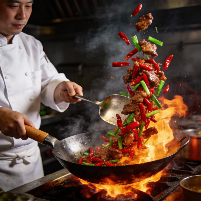 火焰翻炒香辣牛肉图片