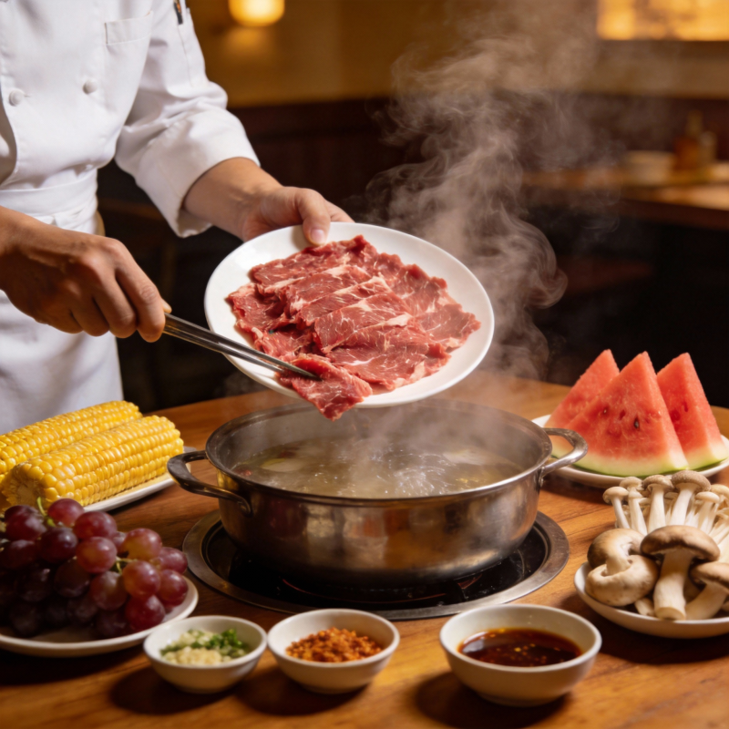 火锅盛宴 鲜肉入锅图片