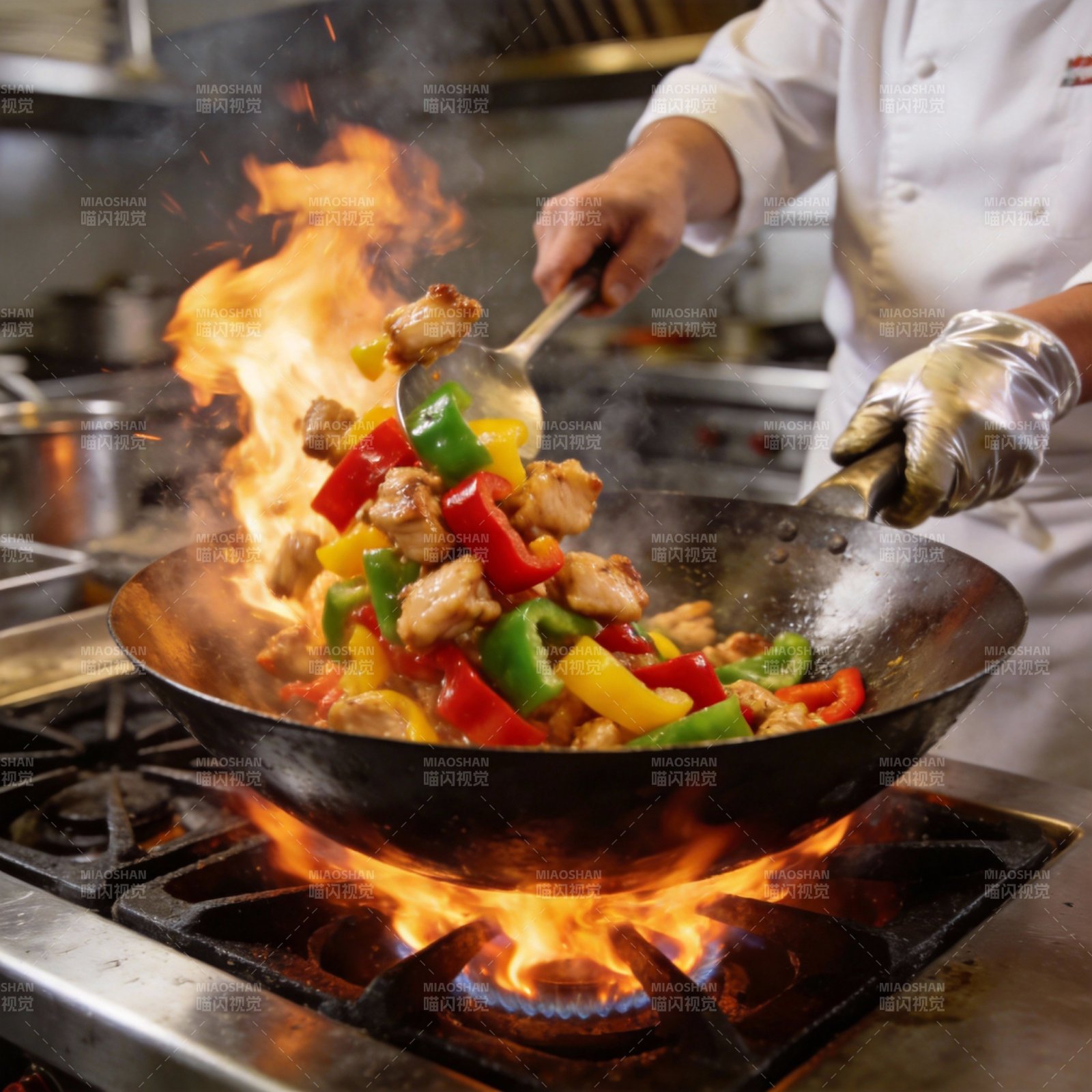 火焰炒菜 美味翻腾图片